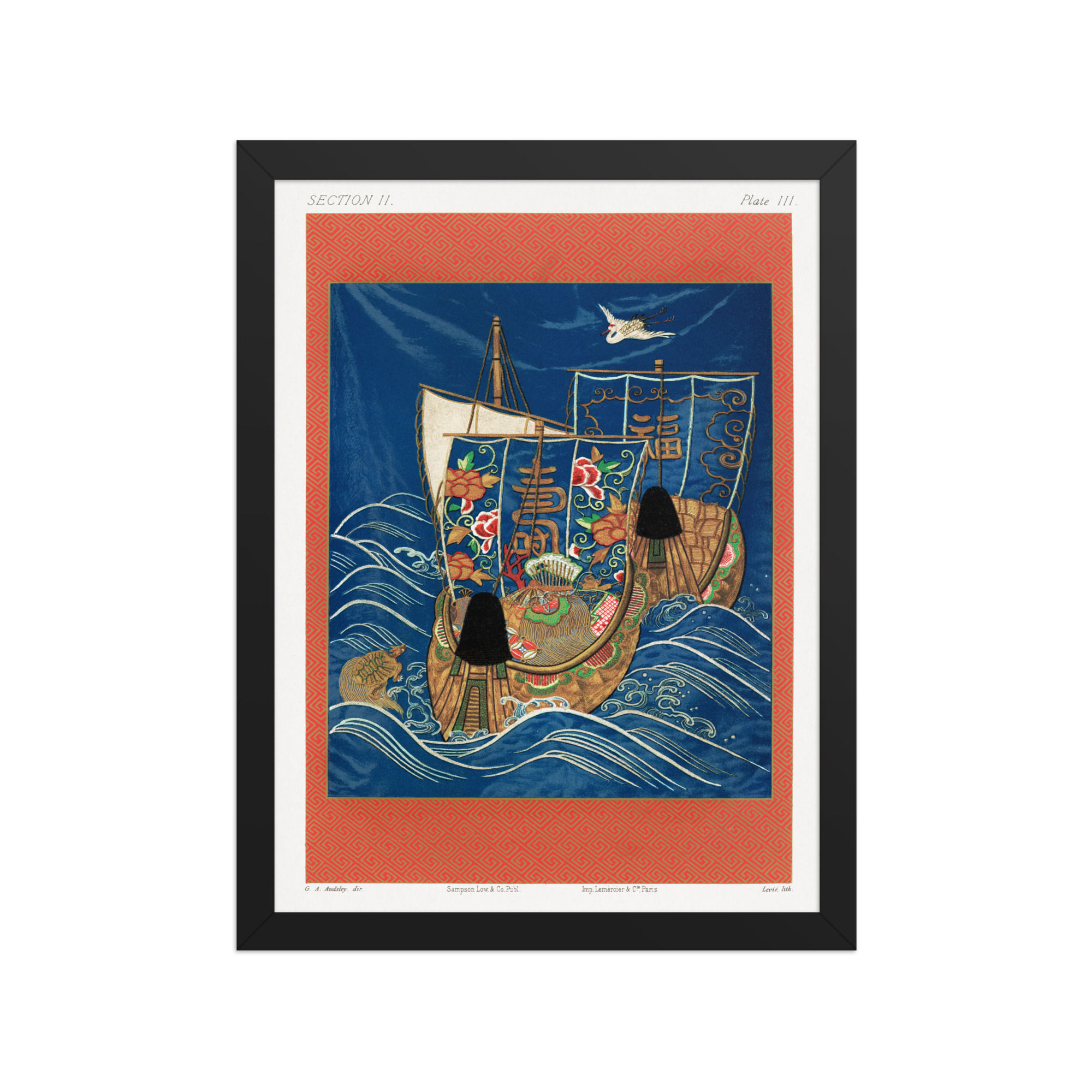 Japanese Court Scene in Orange & Teal