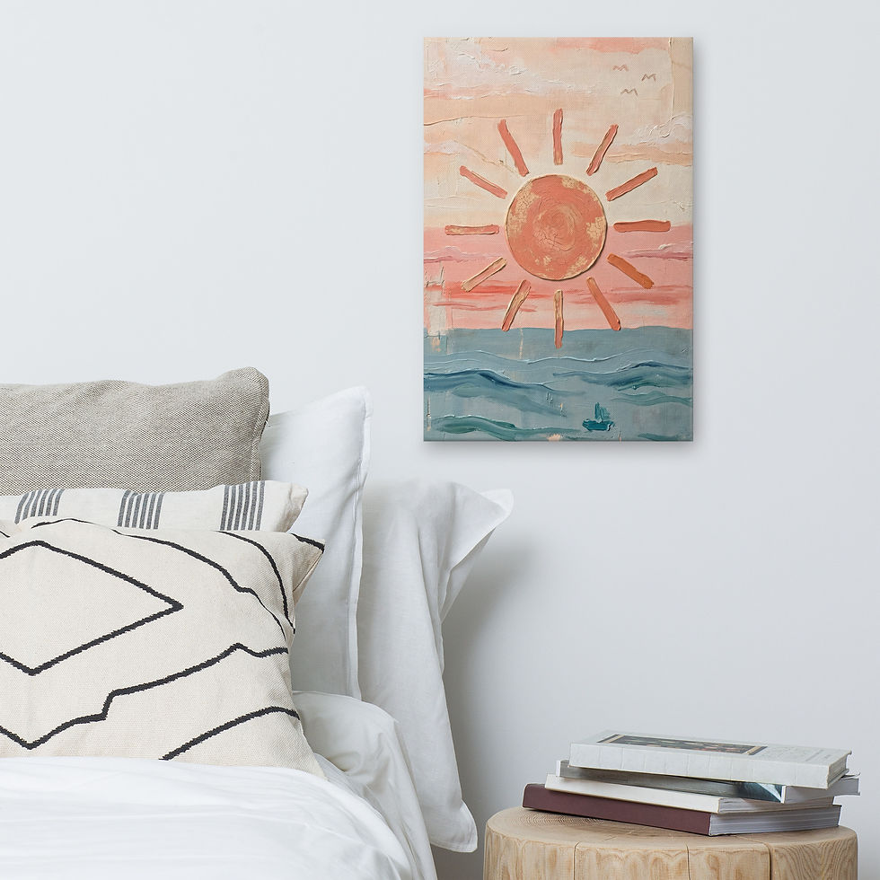 Thumbnail: Textured Sunset Over Ocean Canvas - Abstract Coastal Impasto Painting Wall Art