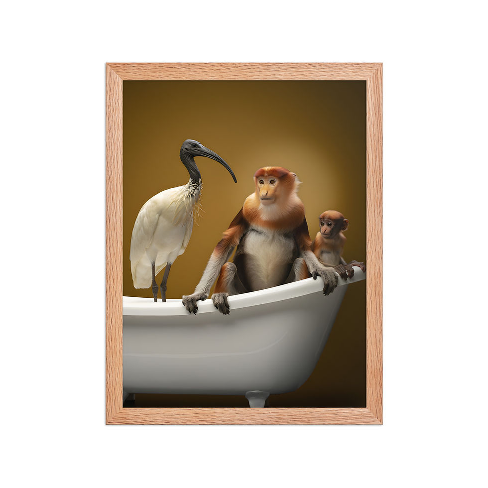 Thumbnail: Animal Trio in a Bath Framed Art Print