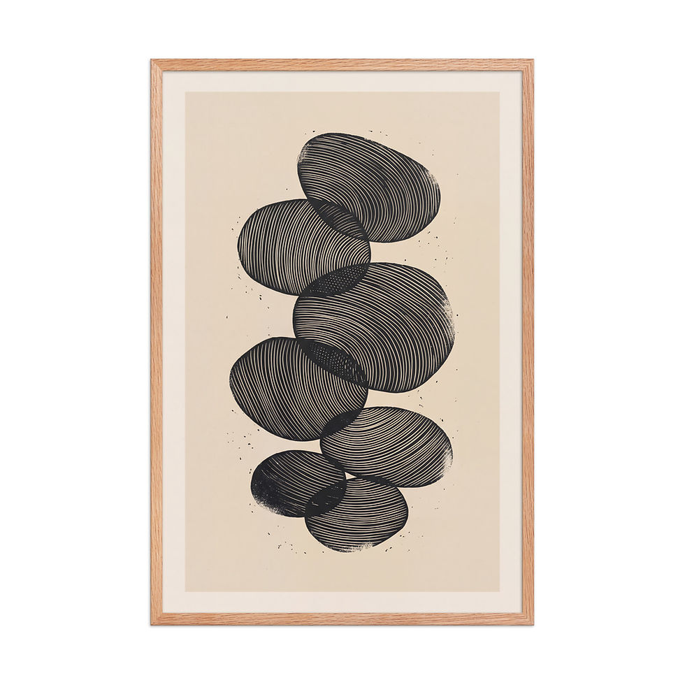 Thumbnail: Abstract Stacked Stones Linocut Print Framed Wall Art