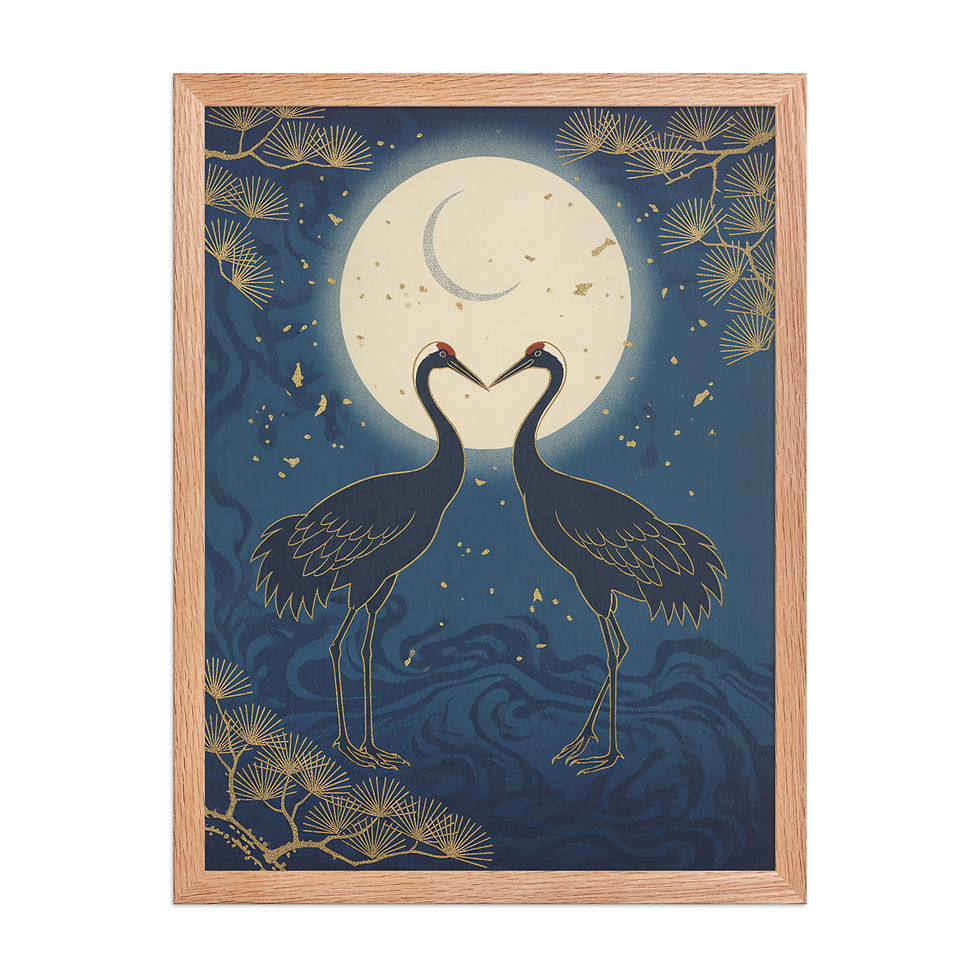 Thumbnail: Pair of Cranes Under Moonlight Gold Art Print