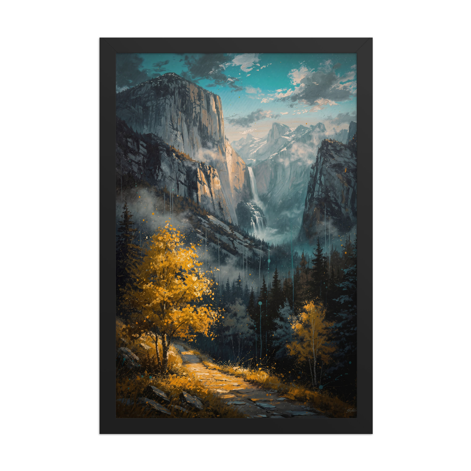 Majestic Mountain Valley Landscape Framed Wall Art