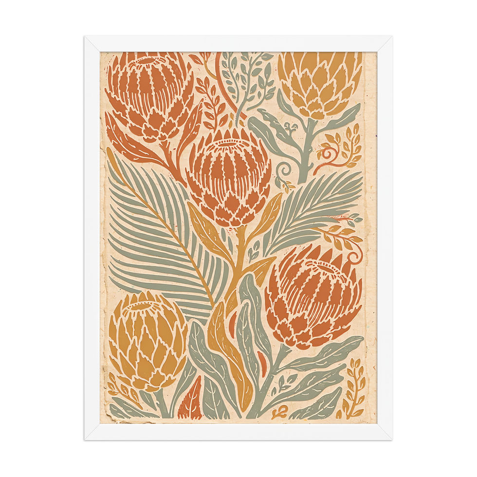 Thumbnail: Bohemian Floral Linocut Neutral Art
