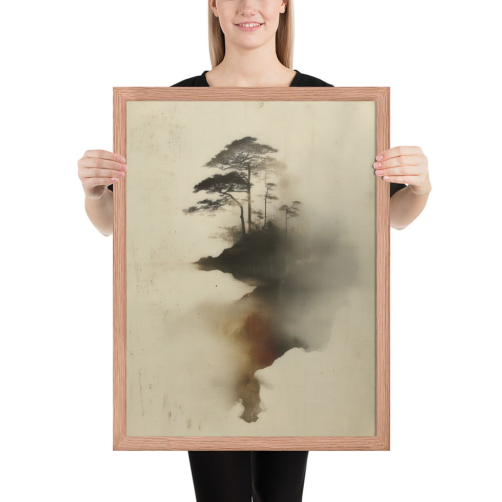 Thumbnail: Japandi Bonsai Tree Silhouette Ink Spill Sumi-e Inspired