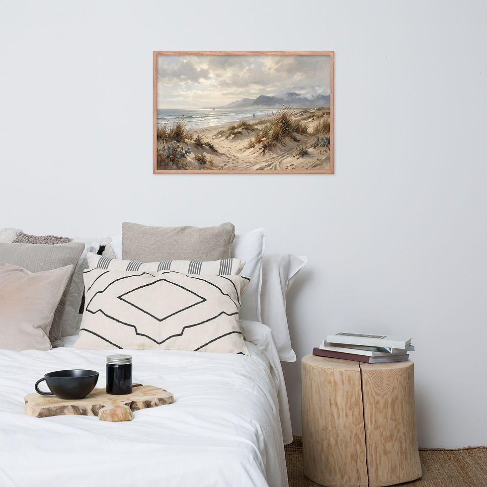 Thumbnail: Tranquil Coastal Landscape with Dunes and Sailboat