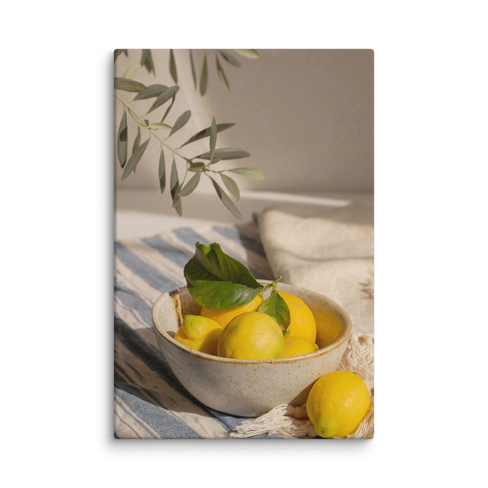 Thumbnail: Mediterranean Lemon Bowl Canvas - Rustic Kitchen Still Life Wall Art