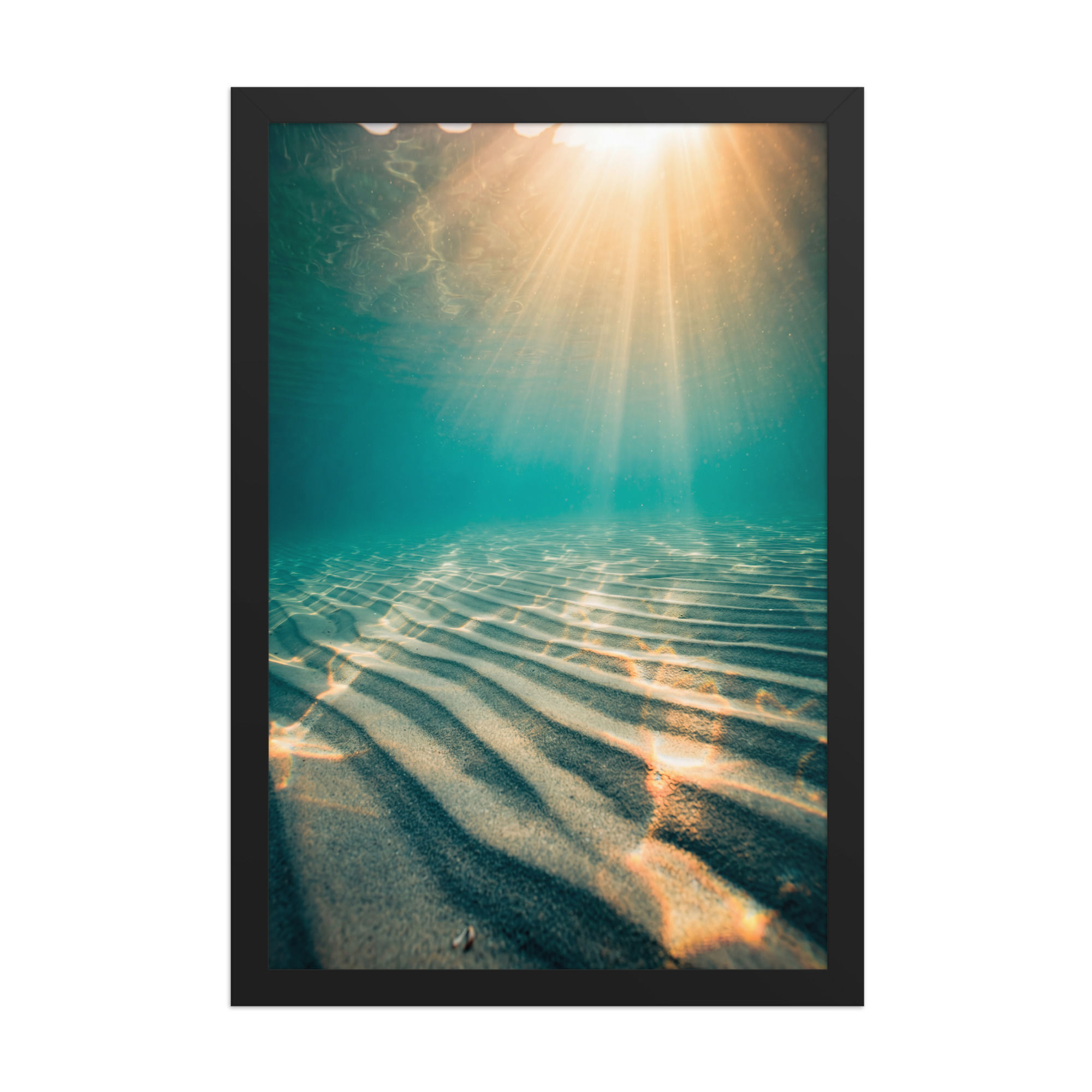 Sunlit Seafloor — Underwater Sand Ripples — Framed Beach Print 