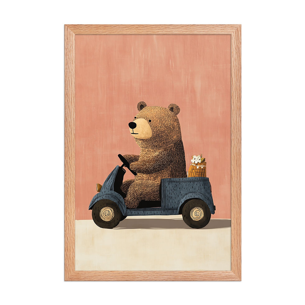 Thumbnail: Cute Bear driving a car | Children's Bedroom | Nursery Wall Art