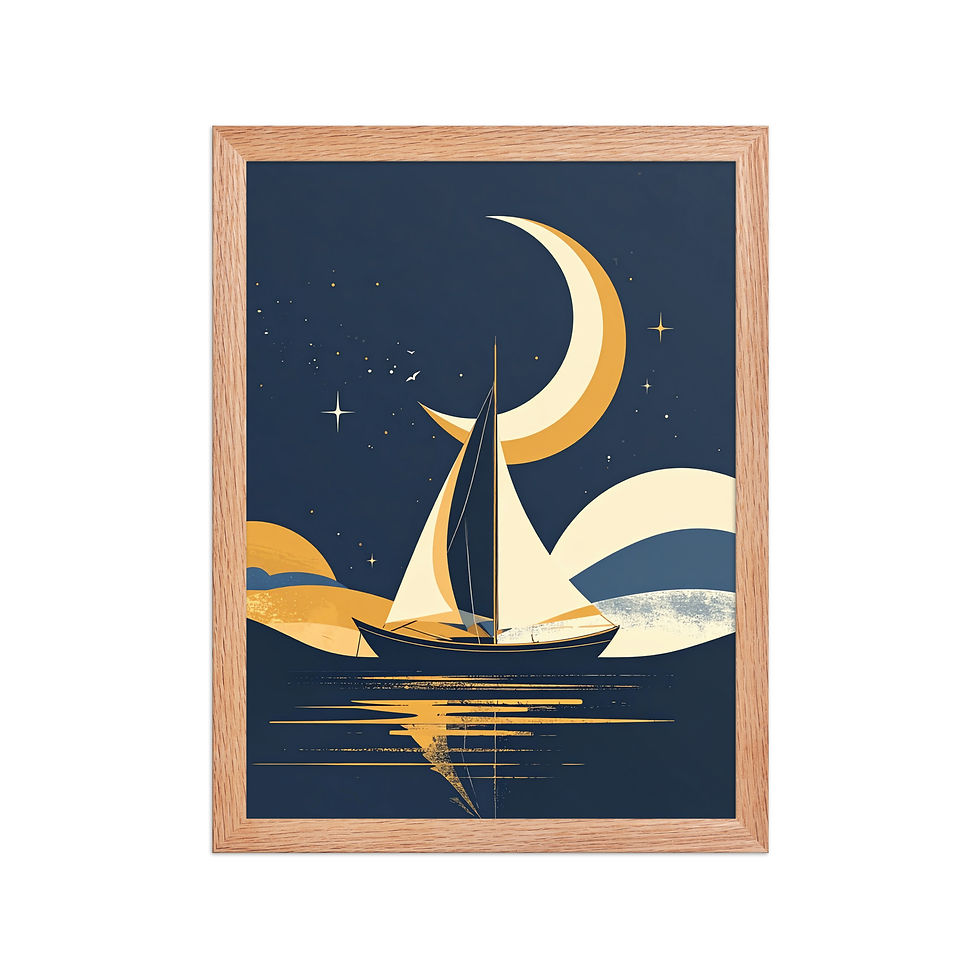 Thumbnail: Minimalist Moon and Boat Art Print