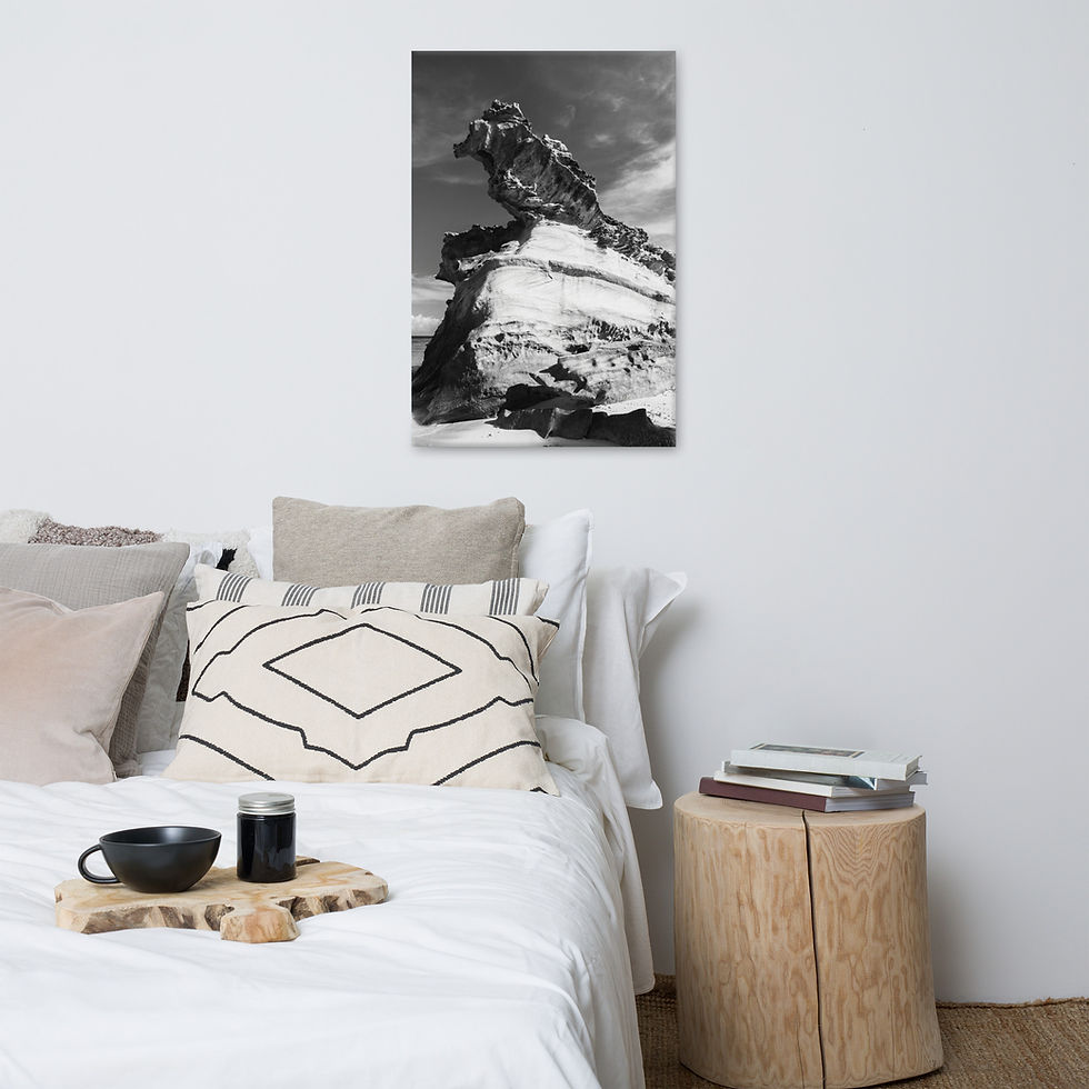 Thumbnail: Sculpted Rock Formation Against Stormy Sky – Monochrome Canvas Print