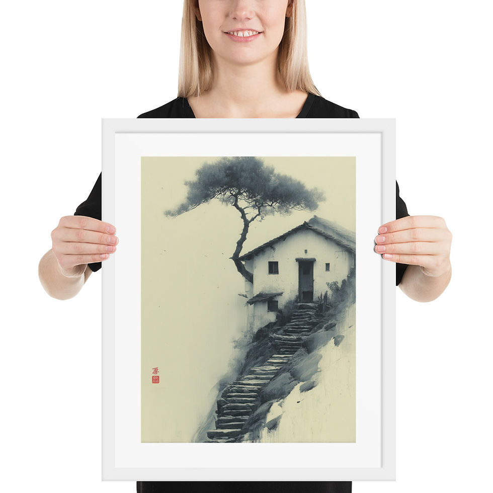 Thumbnail: Japandi House on a Hill Sumi-e Ink Inspired Landscape 