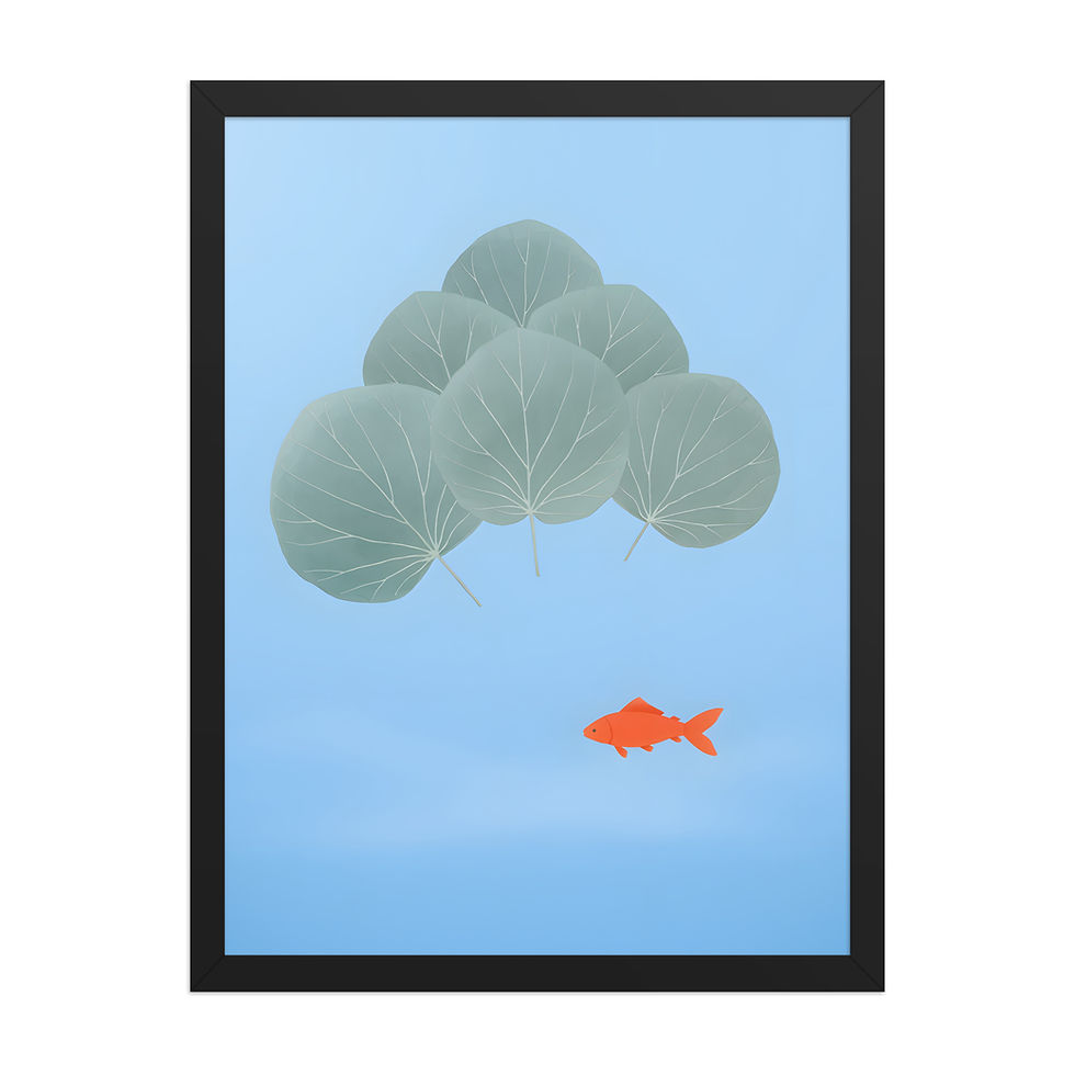 Thumbnail: Minimalist Fish and Pond Leaves Framed Nature Art Print
