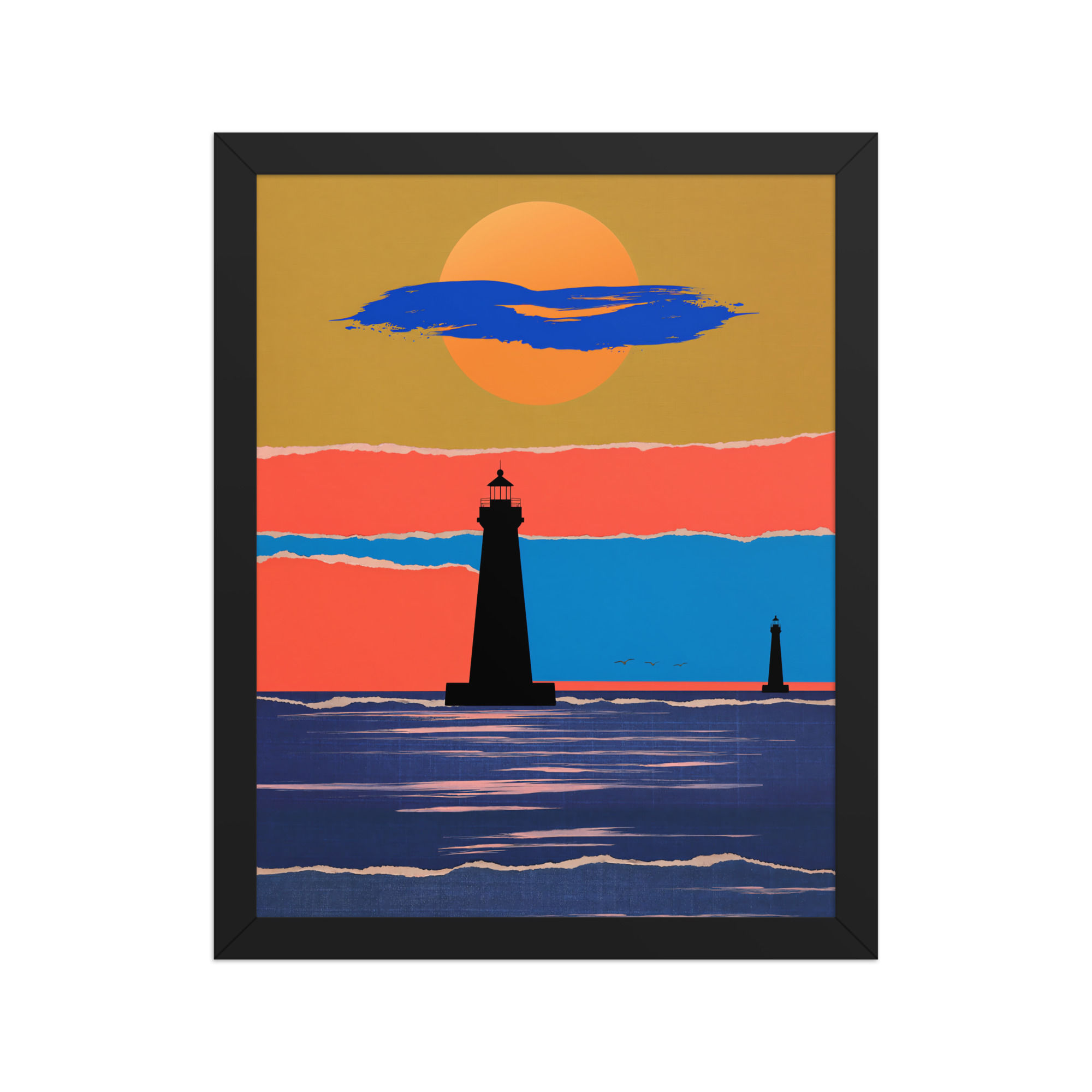 Lighthouse Silhouettes Framed Art Print