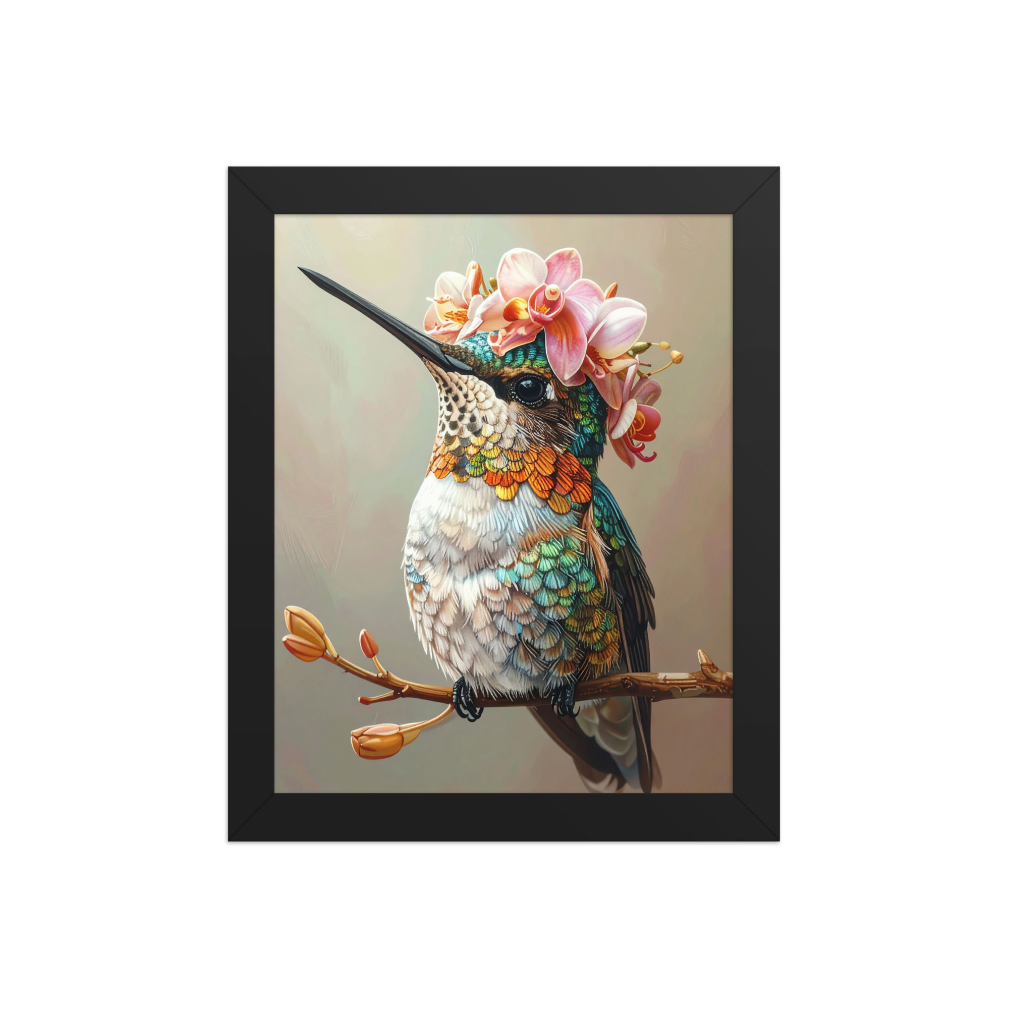 Kingfisher Floral Crown Art Print for Bedroom