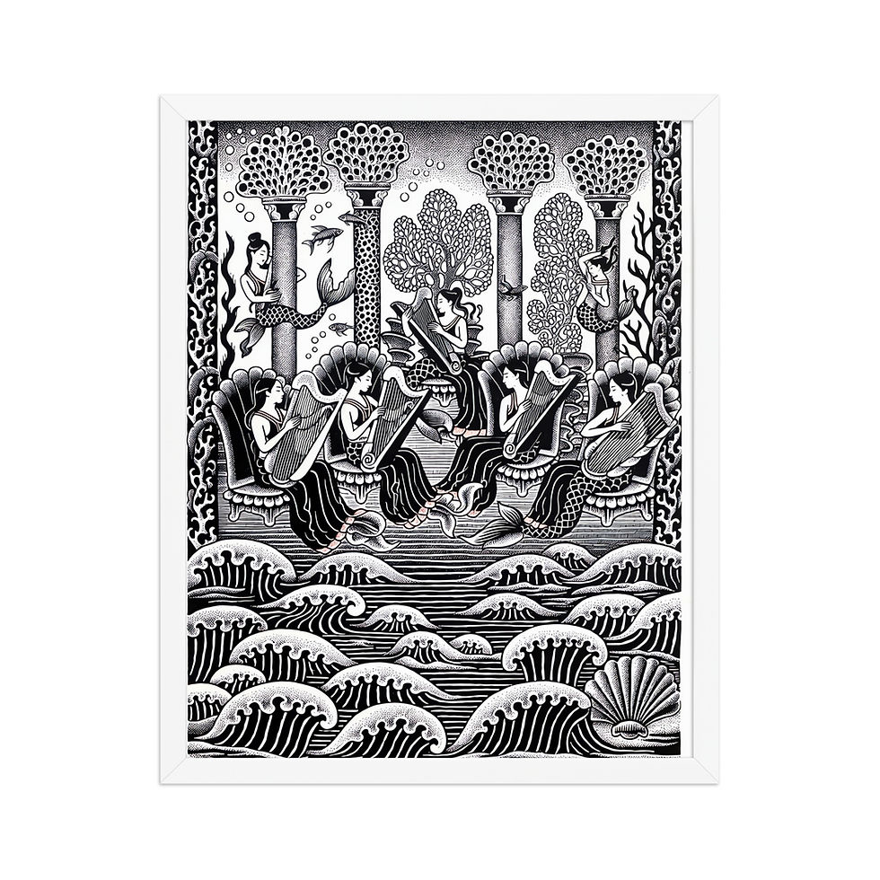 Thumbnail: Mermaid Court Linocut Style Bedroom Print
