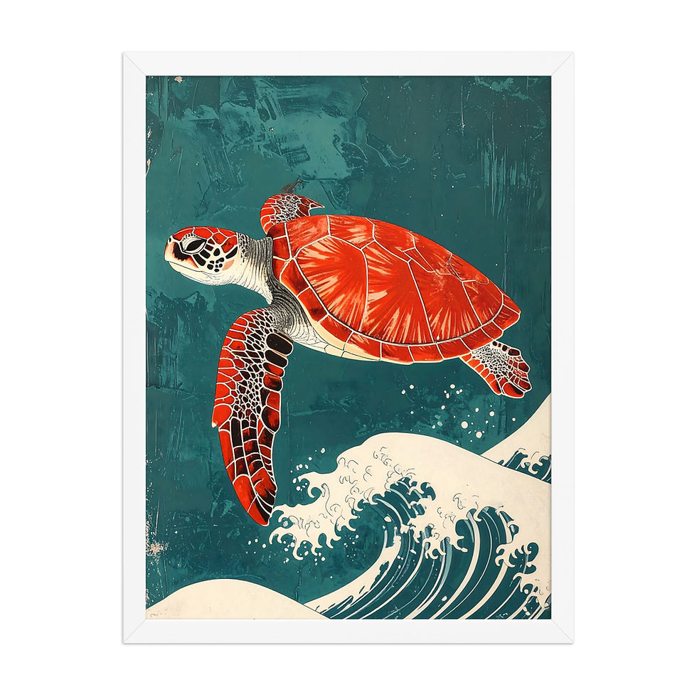 Thumbnail: Red Sea Turtle Green Waves Art Print