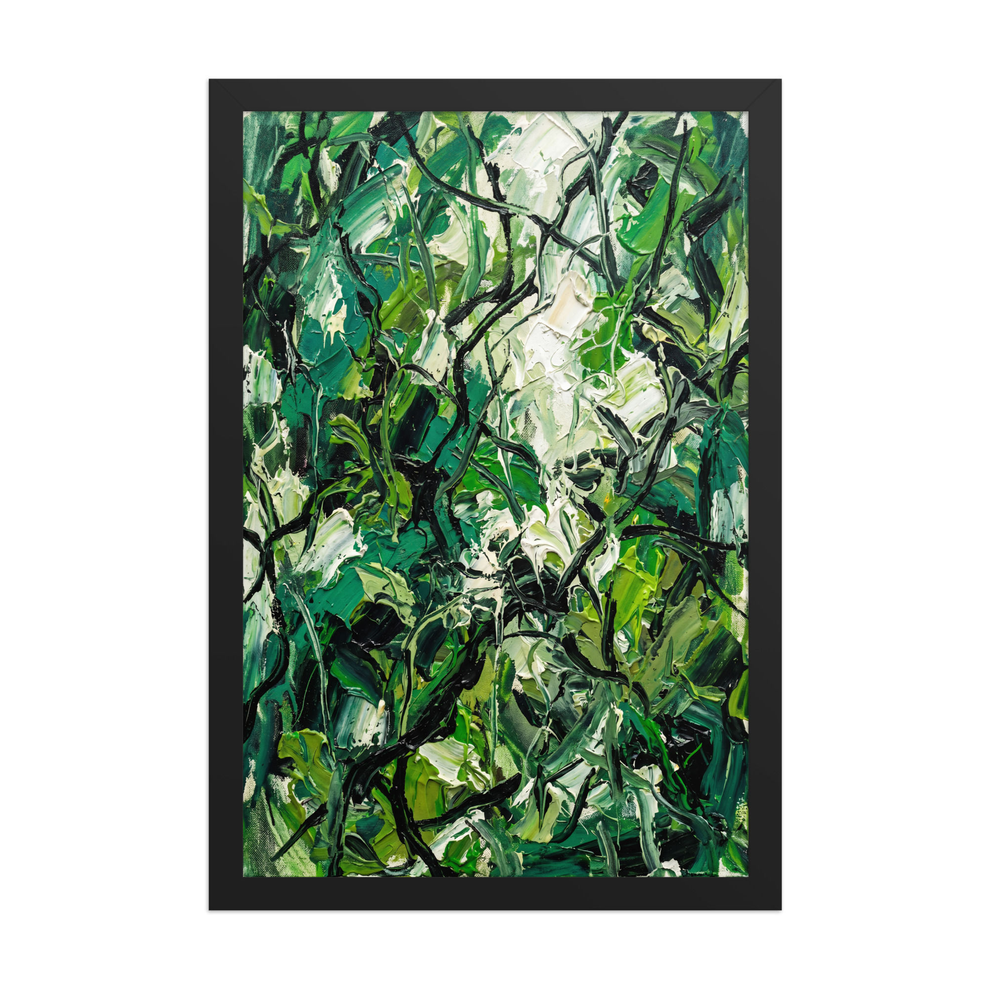 Abstract Green Jungle Foliage Textured Painting Print