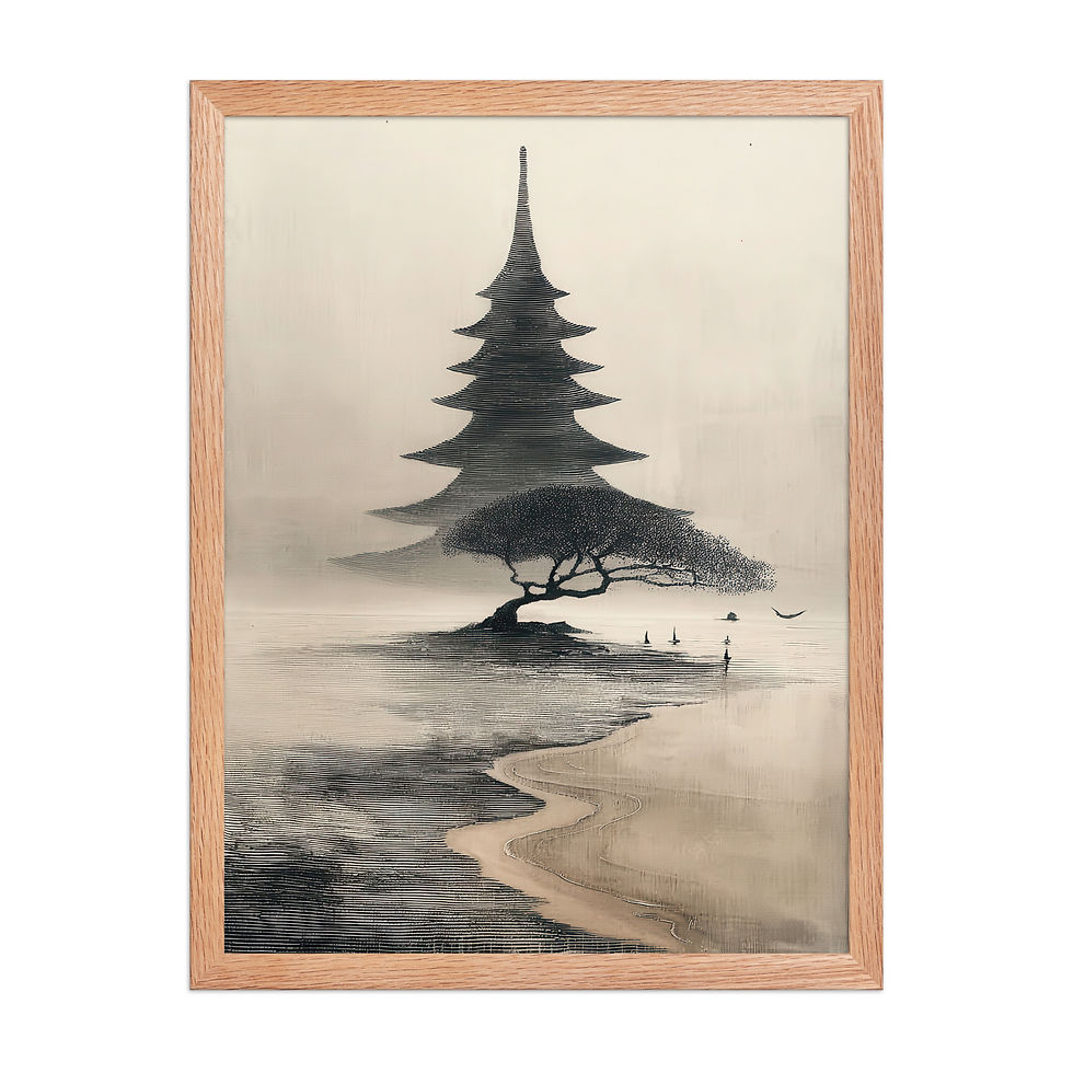 Thumbnail: Japandi Temple in the Distance Sumi-e Ink Inspired