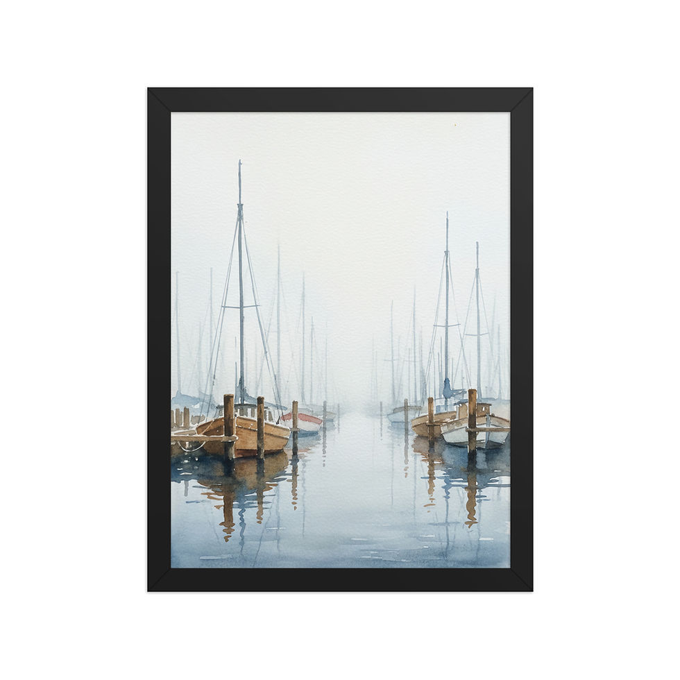 Thumbnail: Minimalist Foggy Harbor Art Print