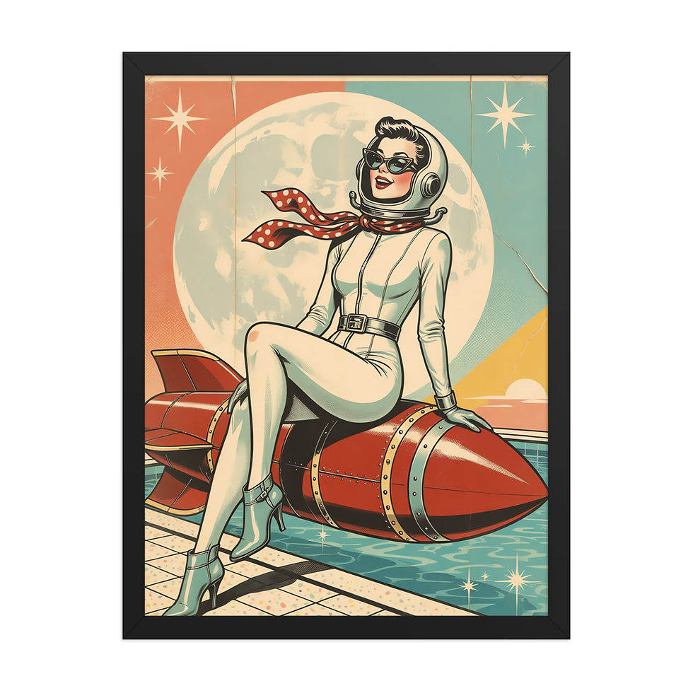 Thumbnail: Lady on a Rocket Retro Futuristic Art Print