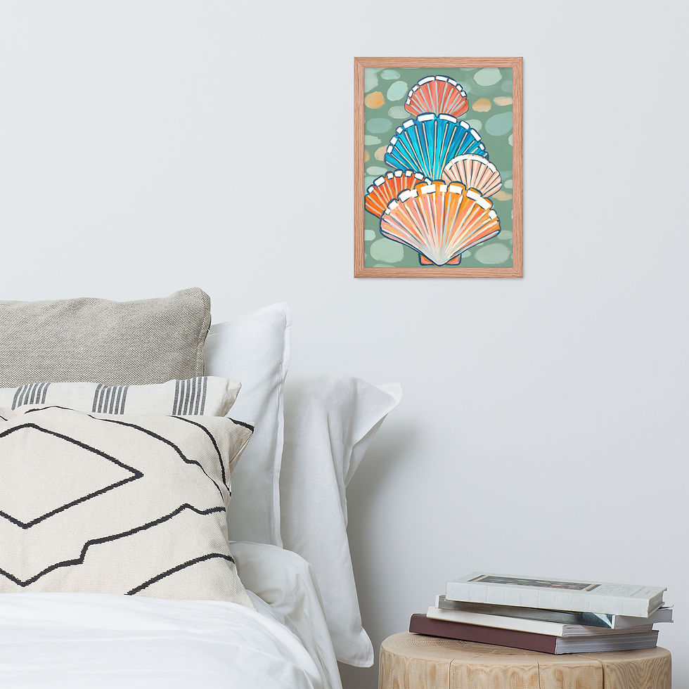 Thumbnail: Vibrant Colorful Seashells Framed Coastal Wall Art