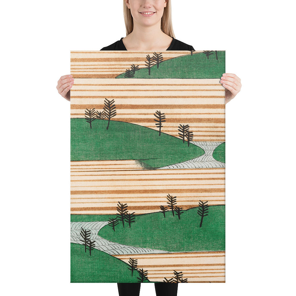 Thumbnail: Winding River Through Striped Hills – Shin Bijutsukai Canvas Print