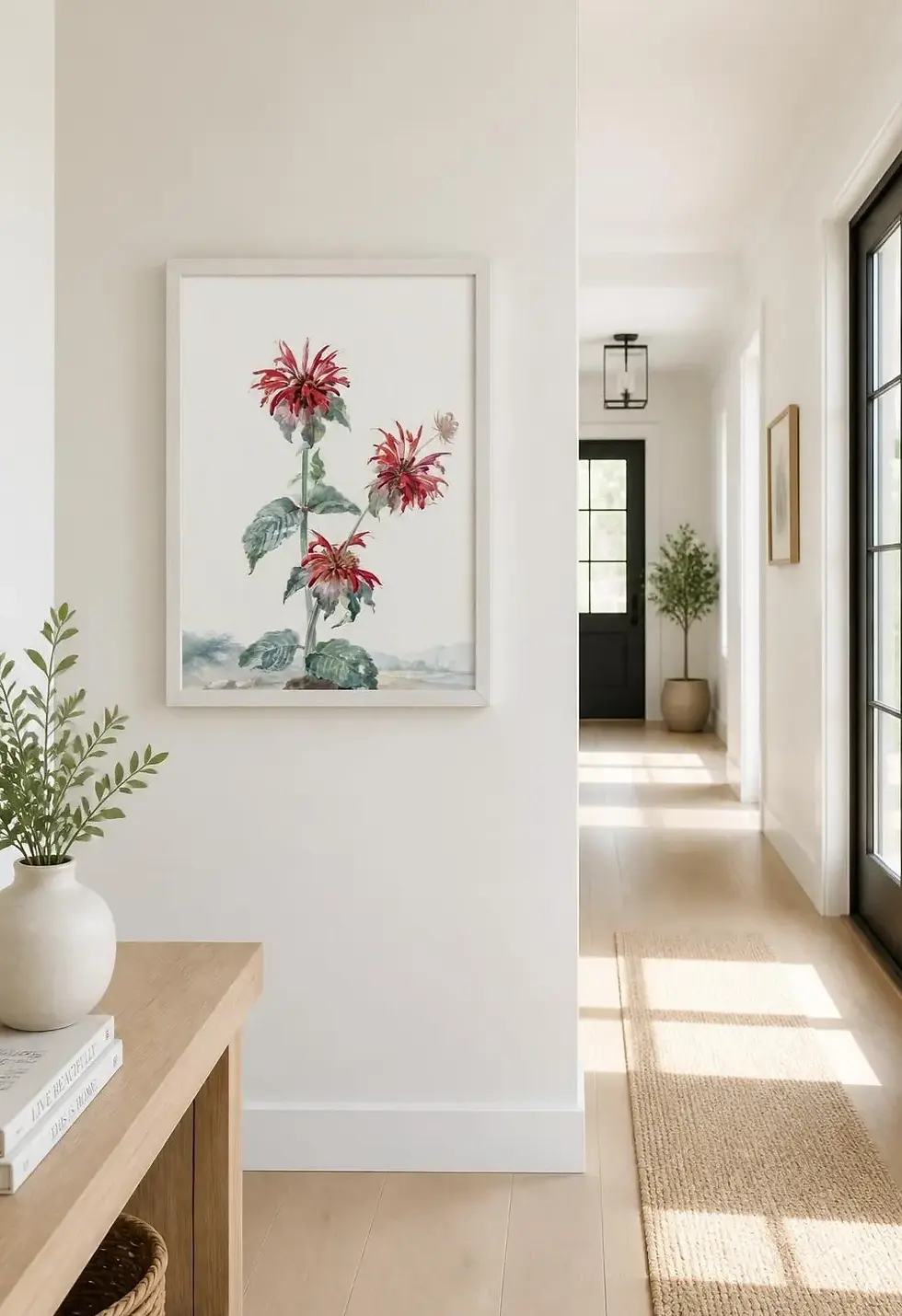 Framed Aert Schouman Bee Balm botanical print, red flowers on neutral background, Frameifi, framed art, wall art, framed wall art, framed poster.
