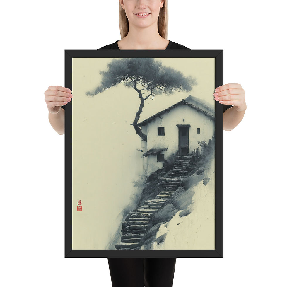 Thumbnail: Japandi House on a Hill Sumi-e Ink Inspired Landscape 