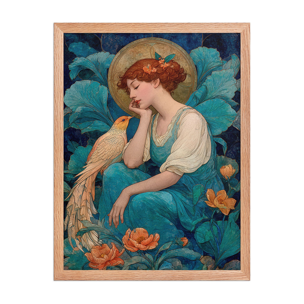 Thumbnail: Whimsical Woman and Bird in Blue 