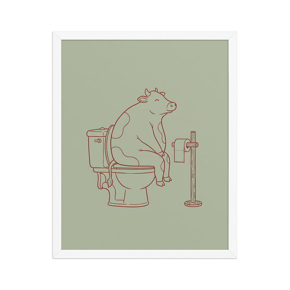 Thumbnail: Cow on the Toilet Quirky Art Print