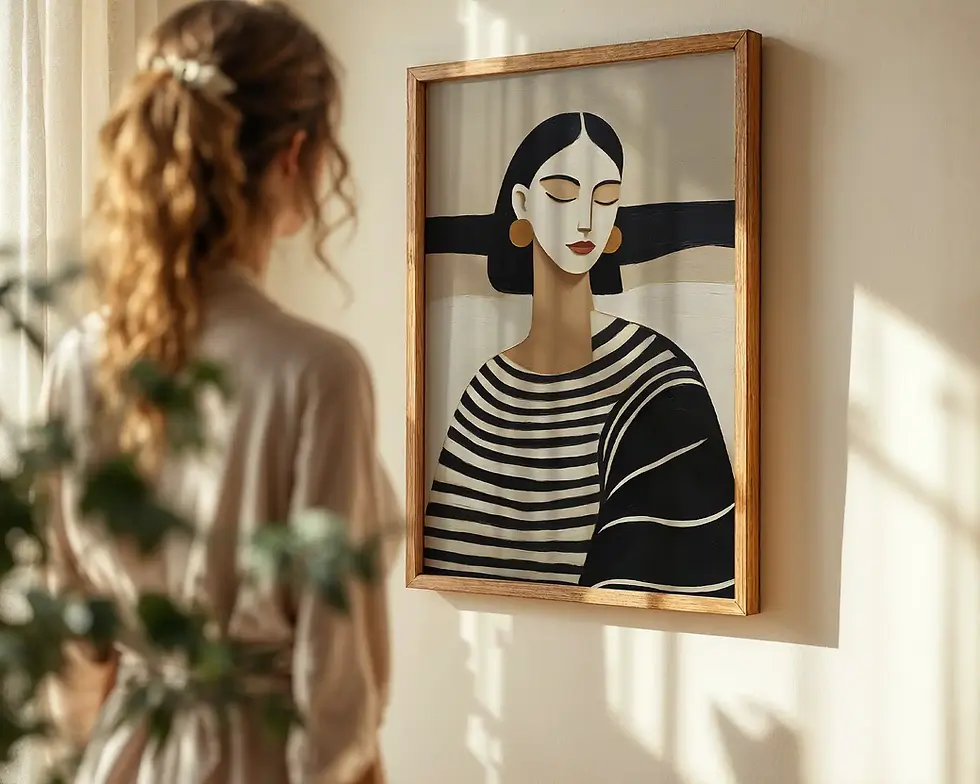 Neutral Abstract Woman Portrait Art Print in a Living Room