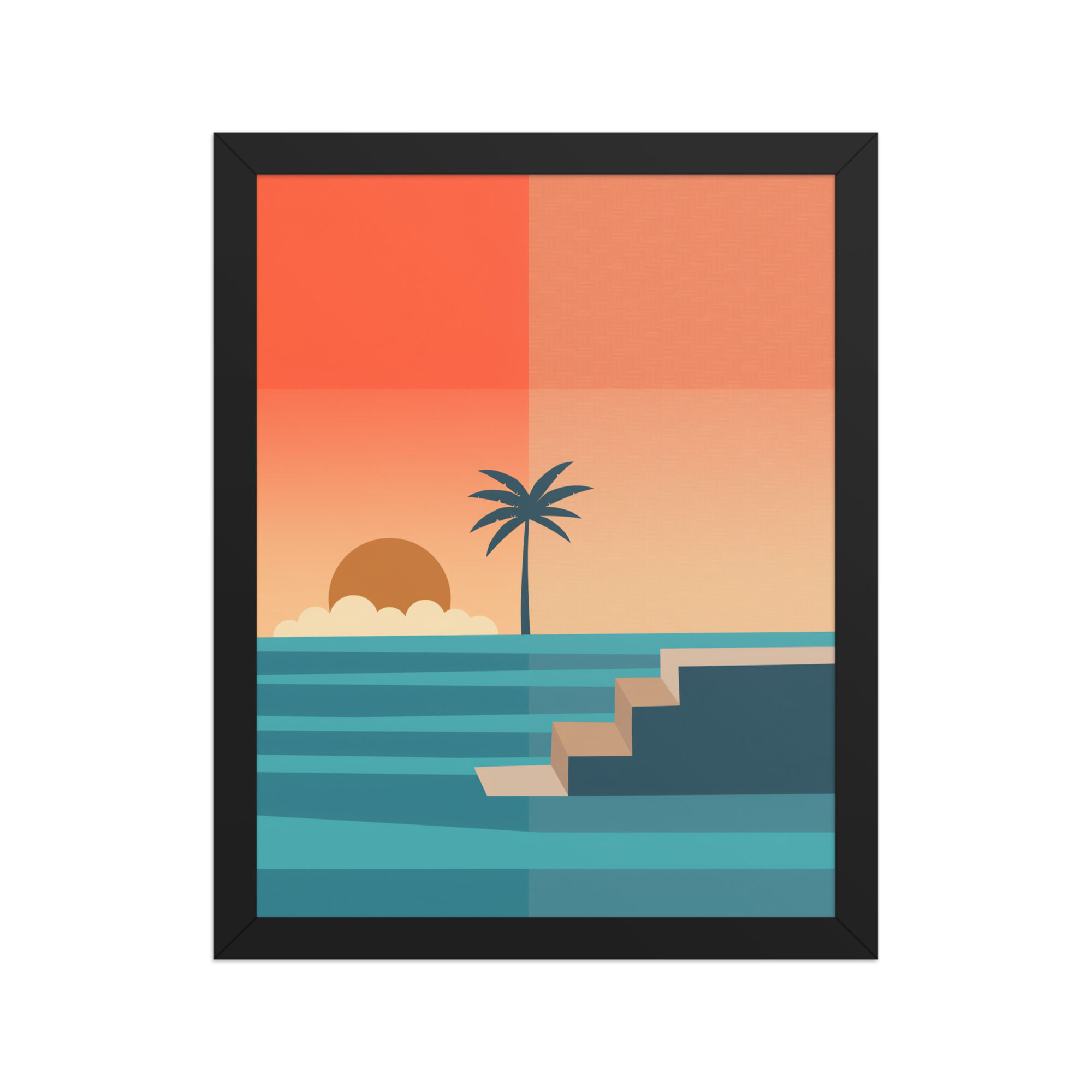 Minimalist Palm and Sunset Framed Wall Art