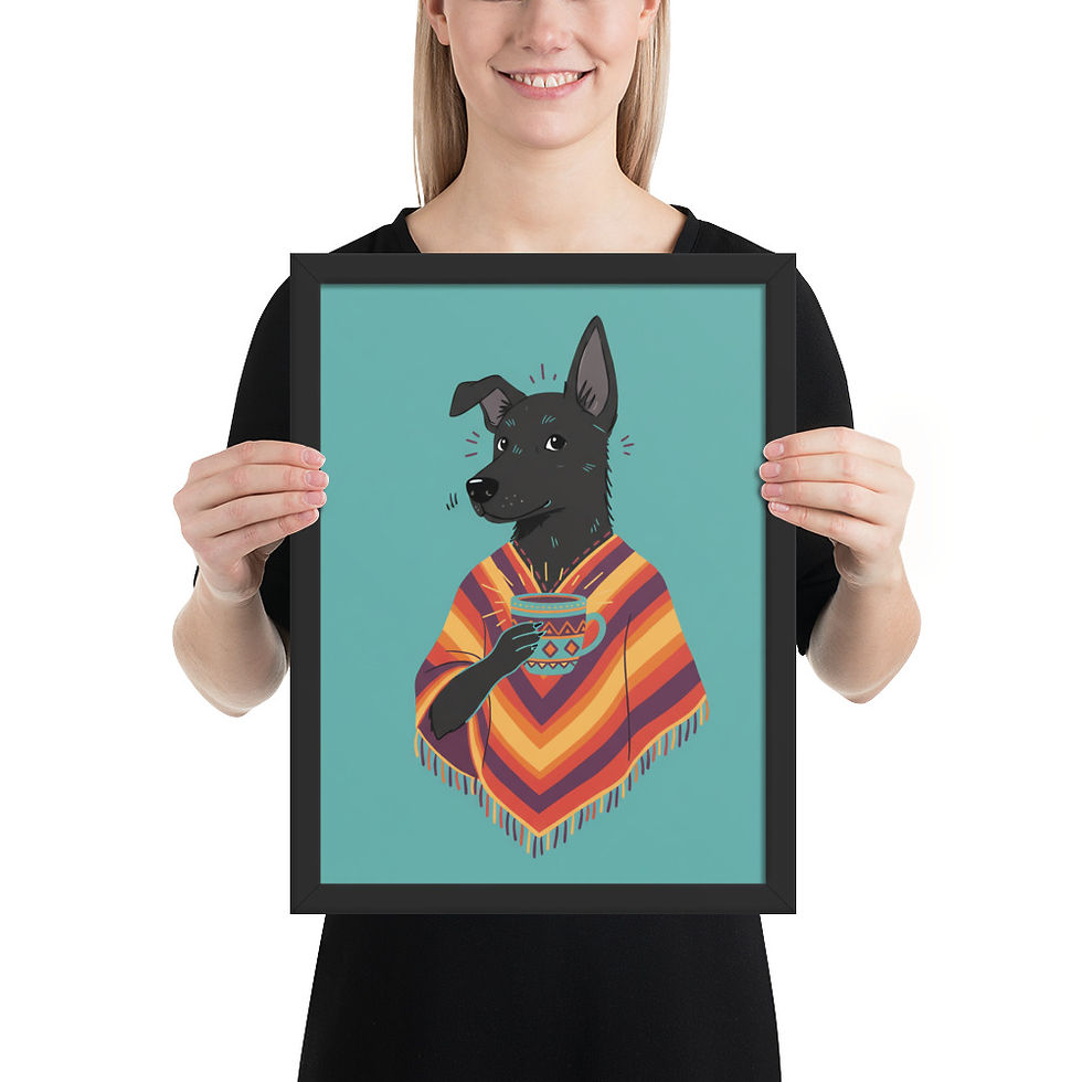 Thumbnail: Dog Wearing a Poncho Drinking Coffee Print