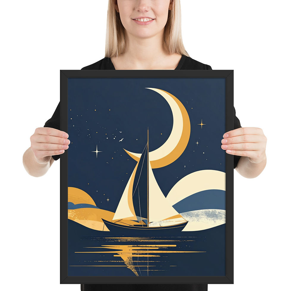 Thumbnail: Minimalist Moon and Boat Art Print