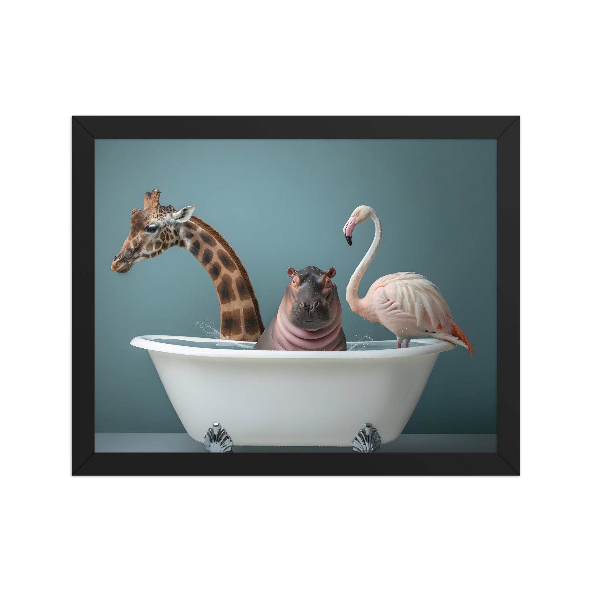 Animals in the Bath Framed Art Print