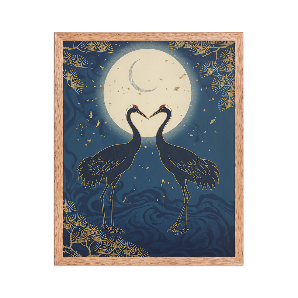 Thumbnail: Pair of Cranes Under Moonlight Gold Art Print