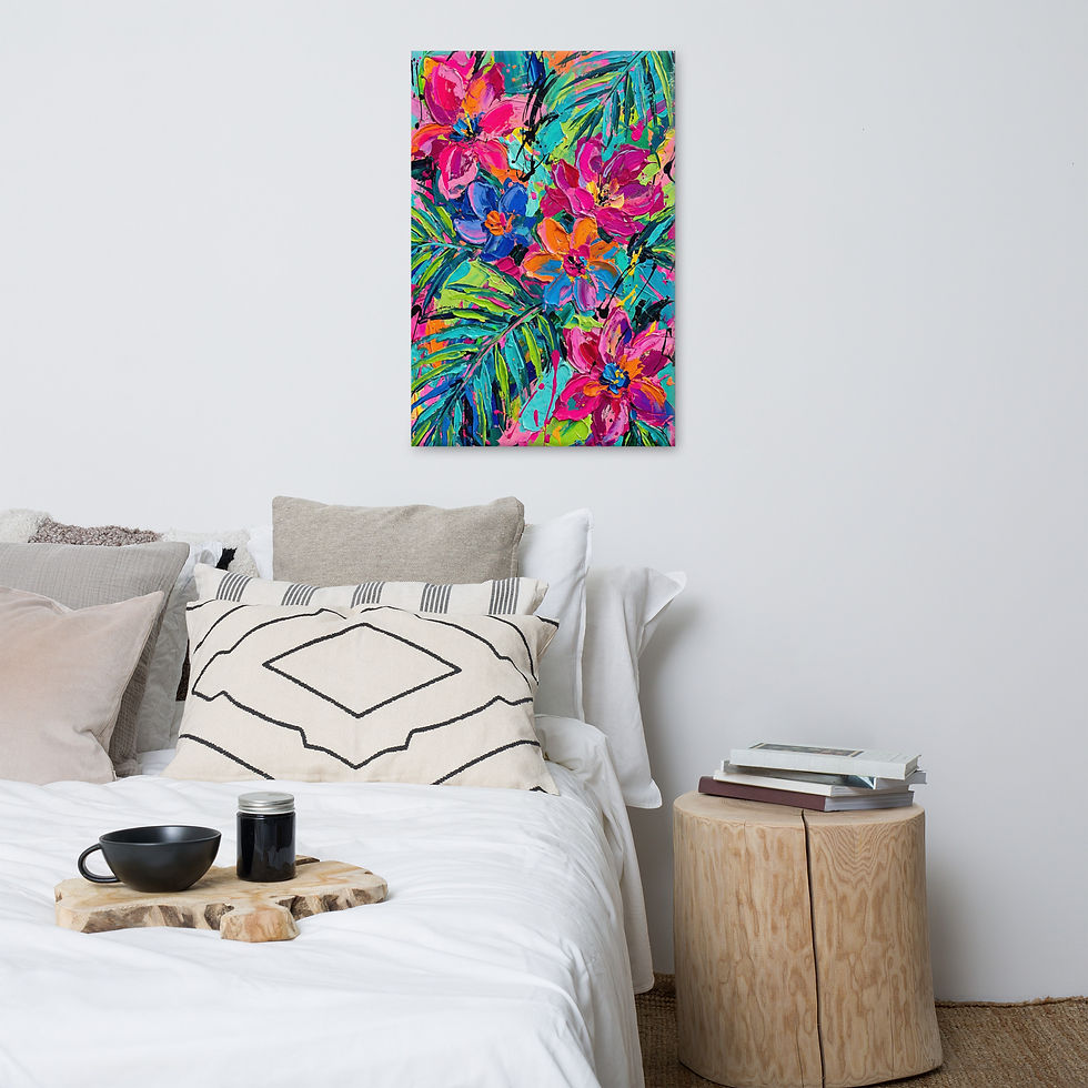 Thumbnail: Vibrant Tropical Floral Canvas Art for Bold Colorful Room Decor