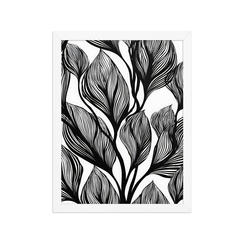 Thumbnail: Leaves Black & Beige Abstract Wall Art Print 