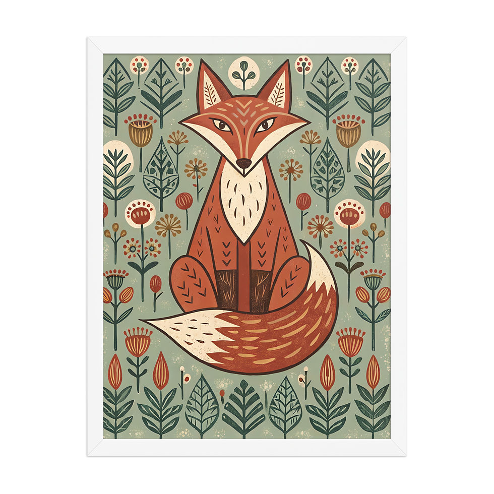 Thumbnail: Folk Art Fox in a Meadow Art Print