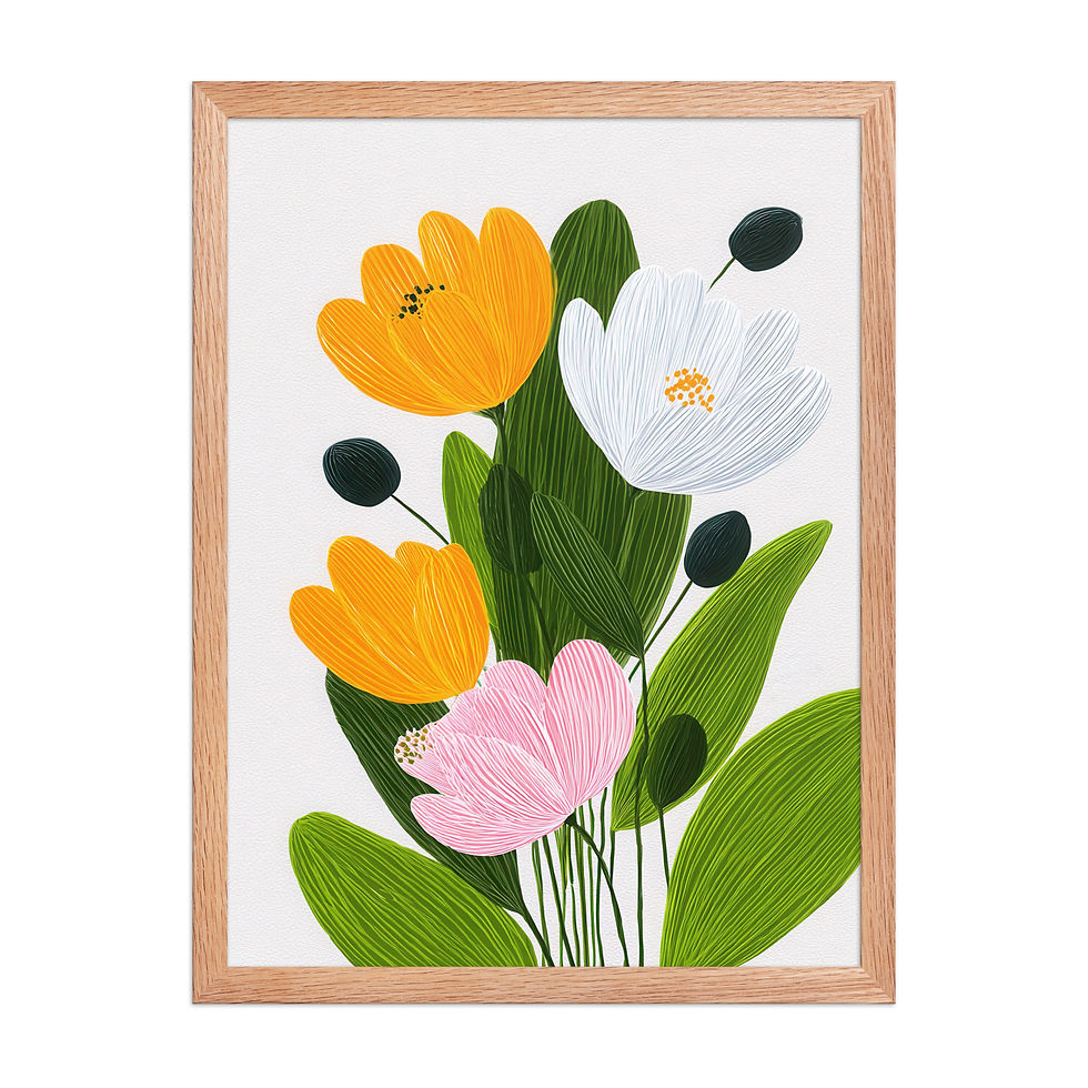 Thumbnail: Bright and Cheerful Floral Bouquet Print with Orange, Pink, and White Flowers