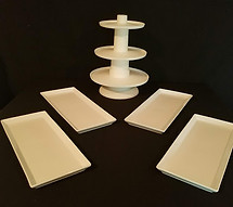 white rectangle trays and wht 3 tier sta