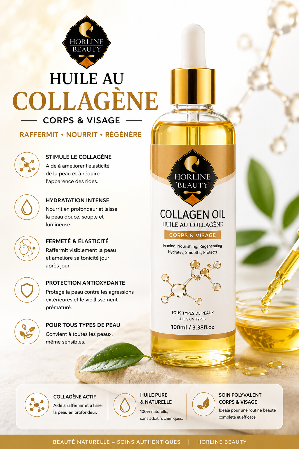 Huile corps et visage au collagène naturel