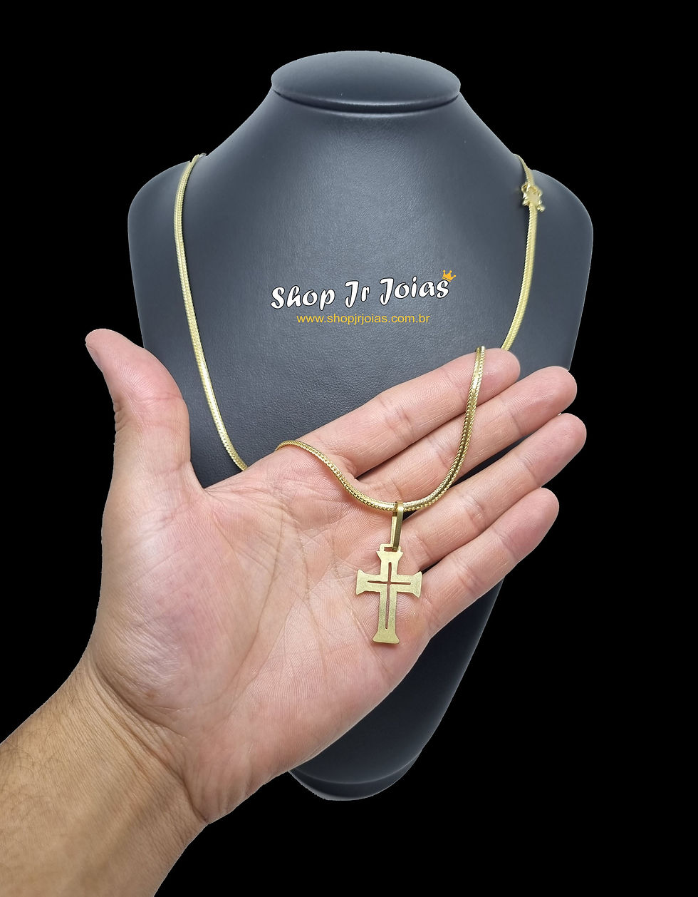 Corrente Moeda Antiga Peruano 3mm + Cruz na Chapa