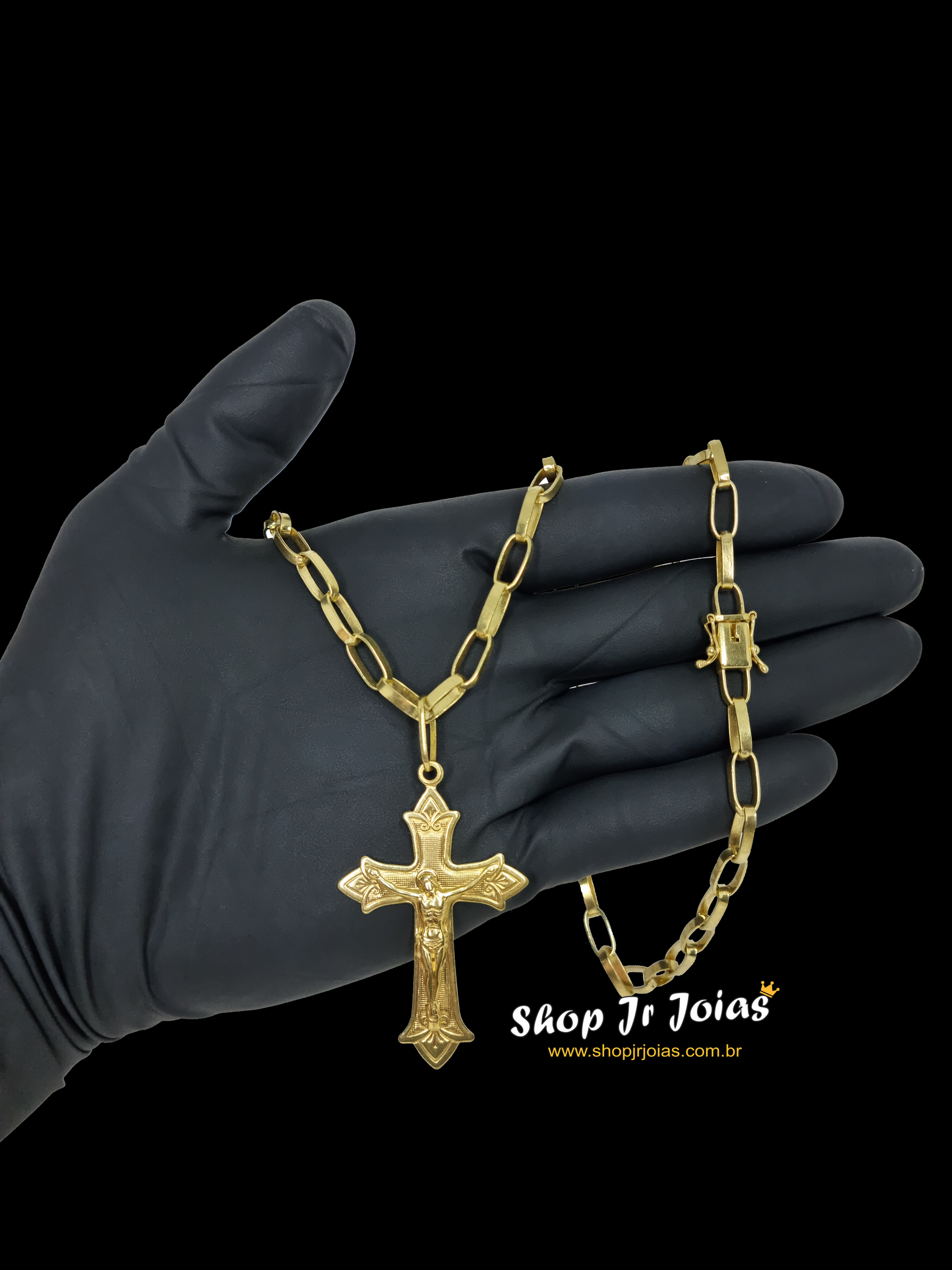 Corrente Moeda Antiga Tijolinho 4mm + Cristo Crucificado