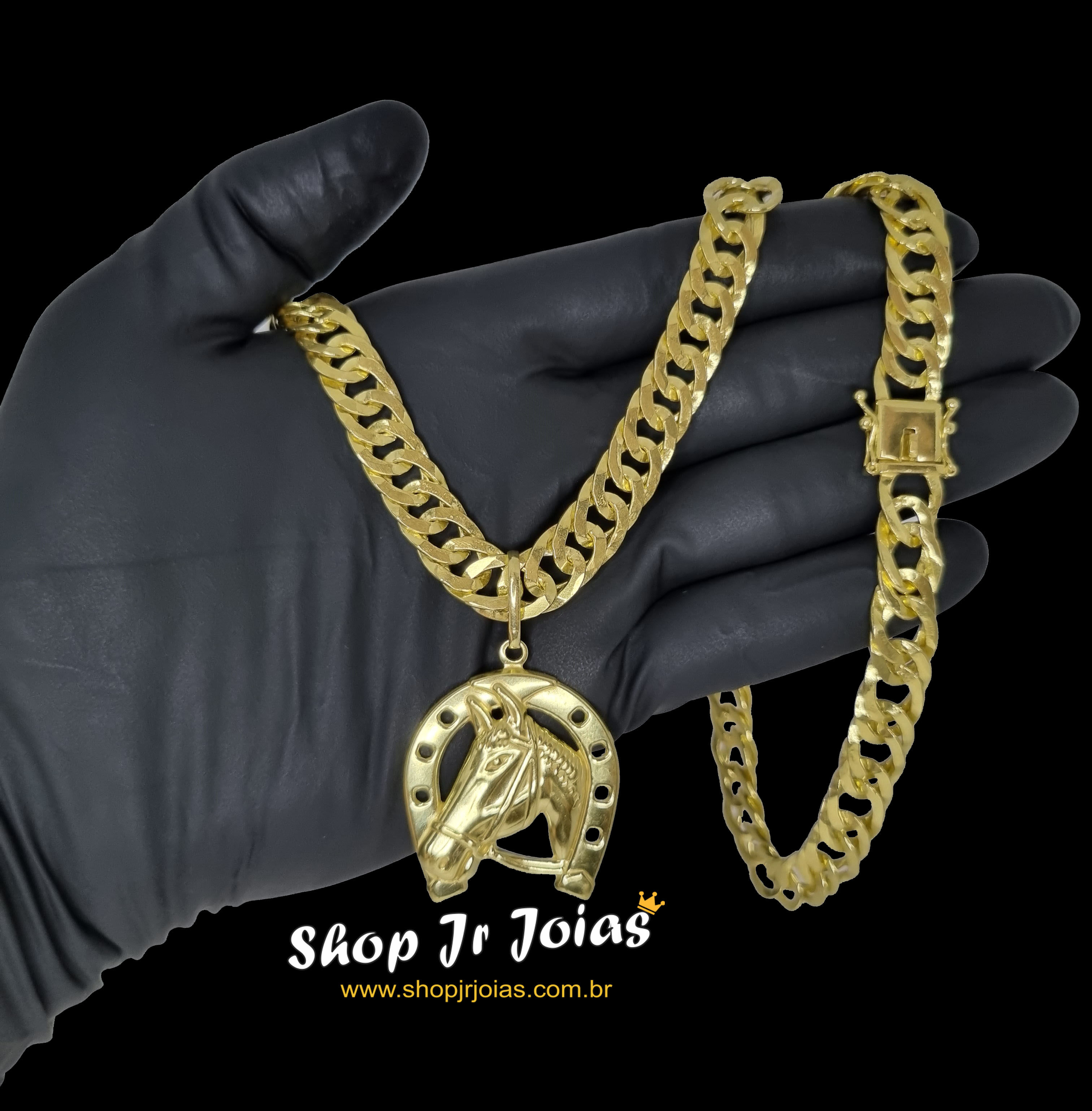 Corrente Moeda Antiga Groumet Laminado 10mm + Ferradura