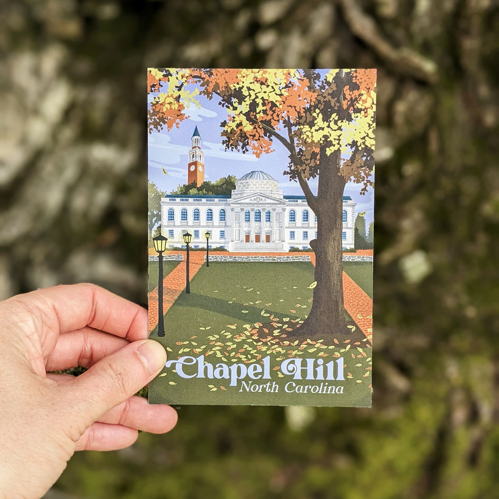 Thumbnail: Postcard with retro design of UNC Chapel Hill