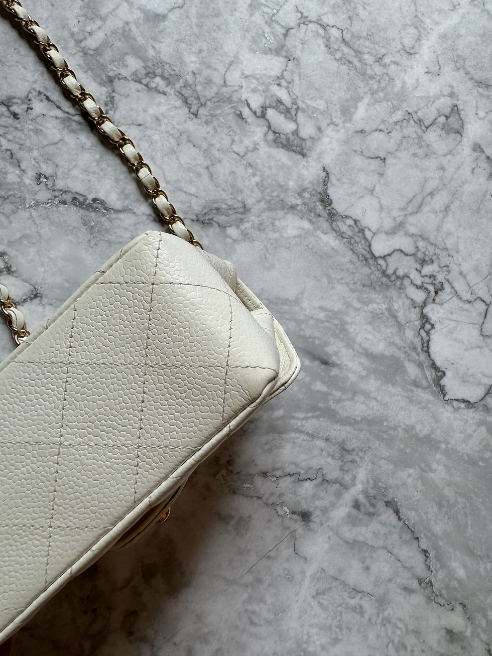 Thumbnail: Chanel White Caviar Mini Square in 24K GHW