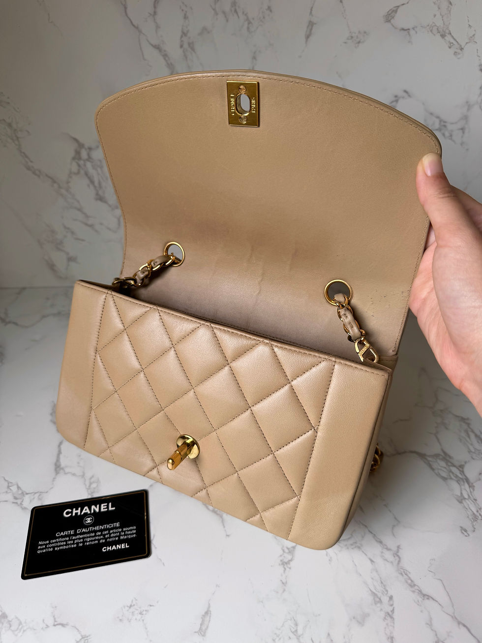 Thumbnail: Chanel Taupe Beige Small Diana in 24K GHW