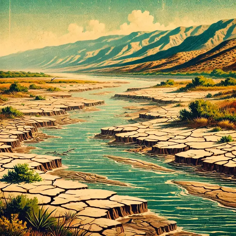 Rio Grande v obdobích sucha v roce (Zdroj: DALL-E)