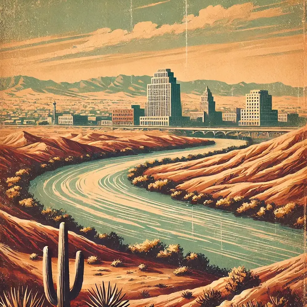 Rio Grande od města El Paso v Texasu (Zdroj:DALL-E)